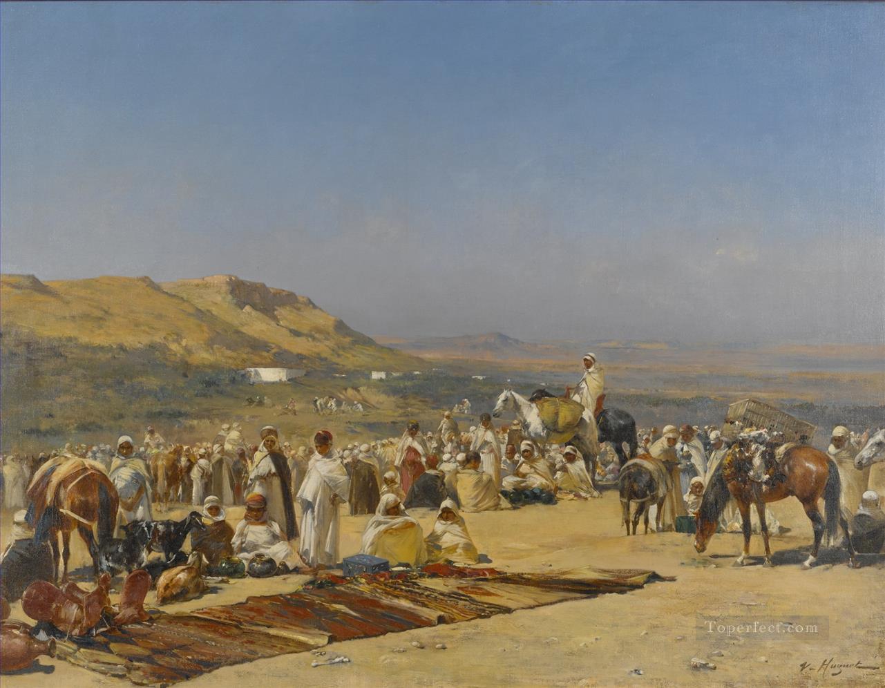 砂漠の市場 ヴィクトル・ユゲ オリエンタリスト油絵
